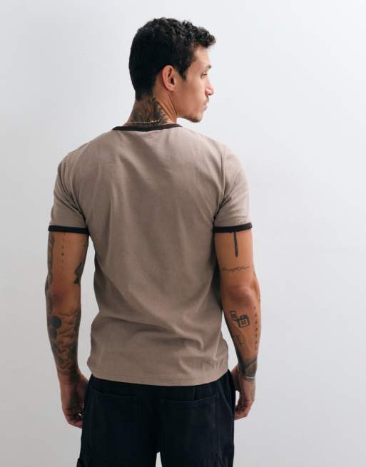 ASOS DESIGN slim ringer T-shirt i vasket brun, 4 af 5