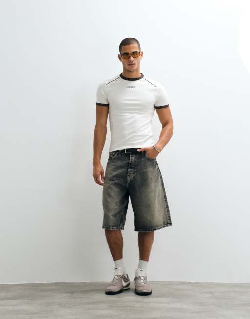 ASOS DESIGN slim ringer T-shirt with ceu graphic in cream, 2 of 5