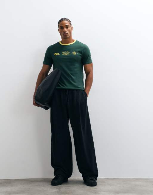 ASOS DESIGN slim ringer t-shirt with front text graphic in green, 2 of 5