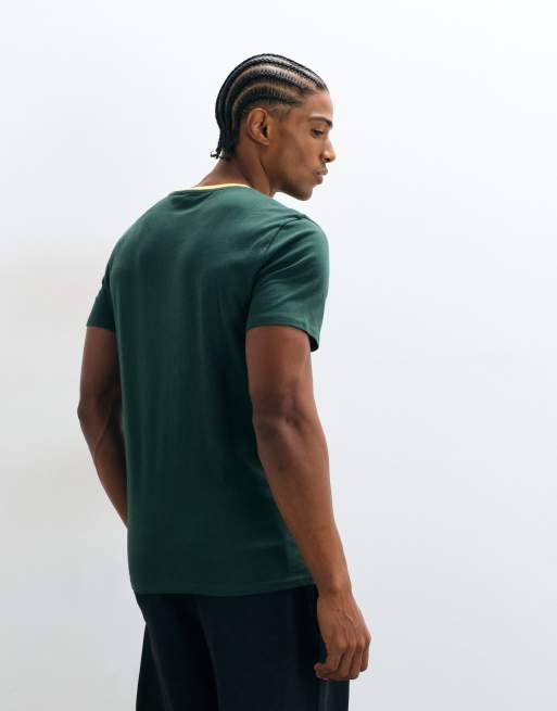 ASOS DESIGN slim ringer t-shirt with front text graphic in green, 4 of 5