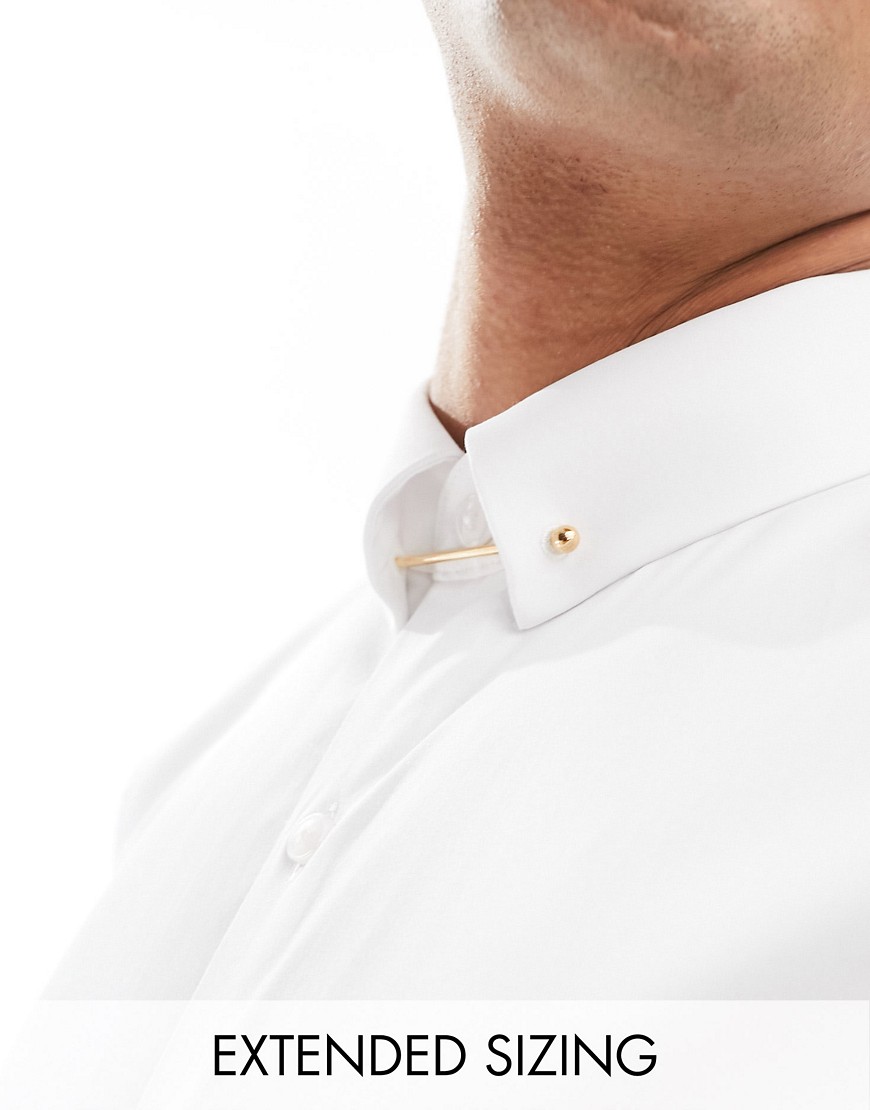 ASOS DESIGN slim sateen shirt with collar bar in white