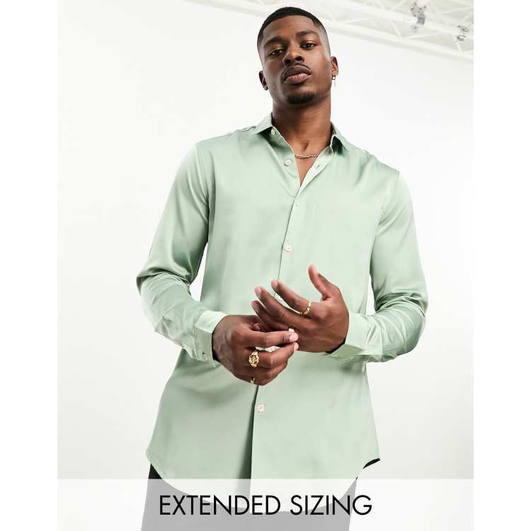 ASOS DESIGN slim satin shirt in sage green