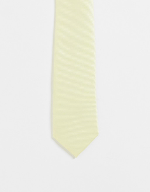 ASOS DESIGN slim satin tie in lemon 