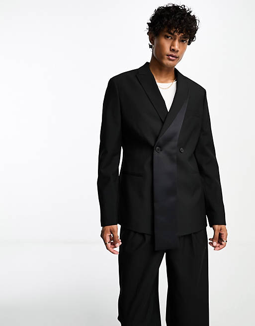 ASOS DESIGN slim scarf lapel suit jacket in black | ASOS