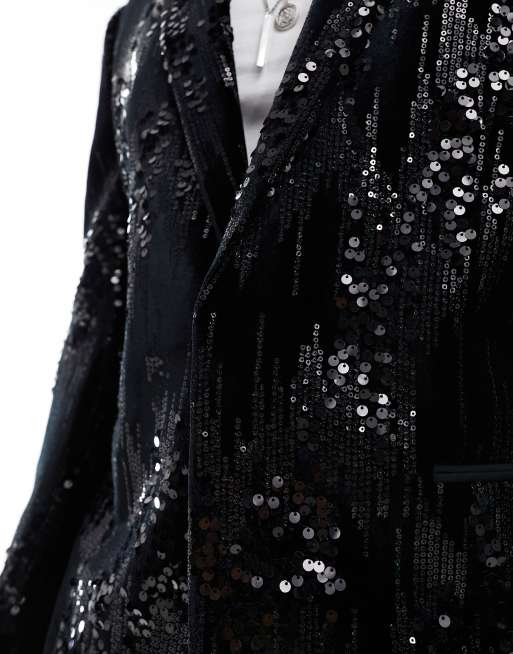 Black Sequin Tassel Tie Detail Blazer Dress