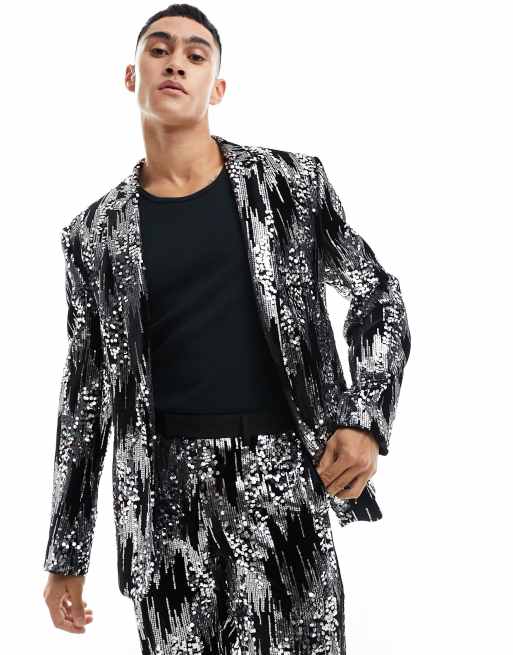 ASOS DESIGN slim scattered sequin suit jacket in silver