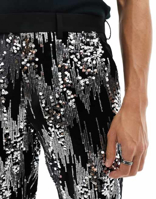 ASOS DESIGN slim scattered sequin suit pants in silver, 4 of 5