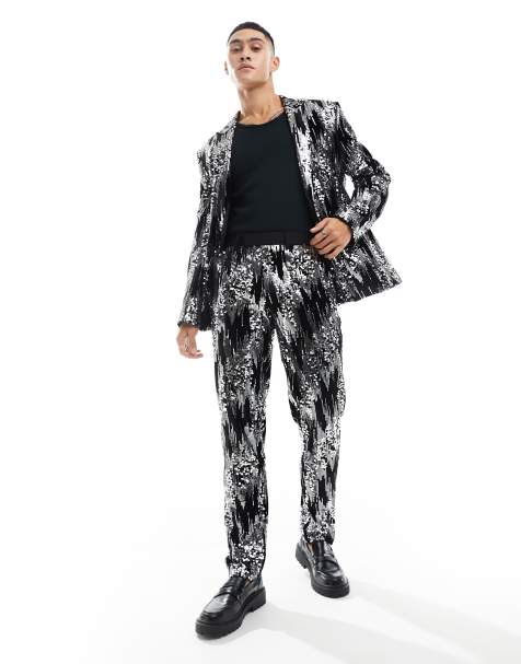 ASOS DESIGN slim scattered sequin suit trouser in silver - view 1