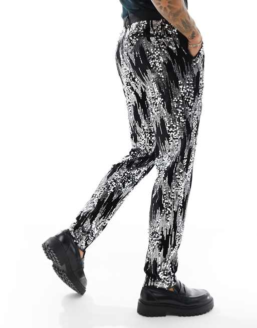 ASOS DESIGN slim scattered sequin suit trouser in silver, 2 of 5