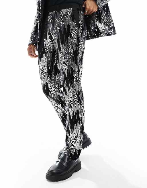 ASOS DESIGN slim scattered sequin suit trouser in silver, 3 of 5