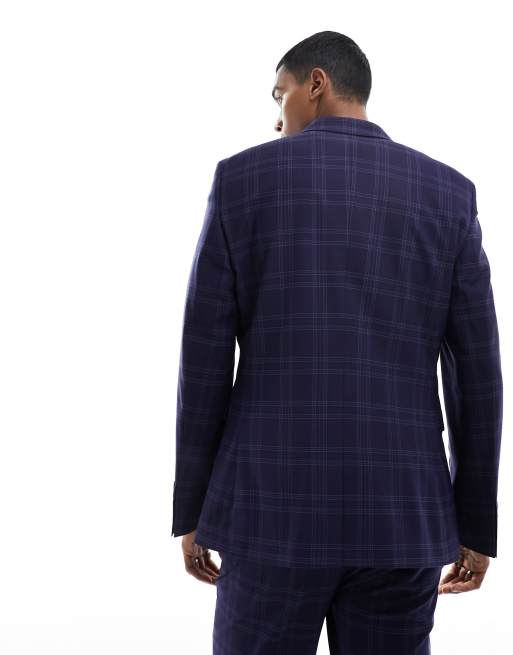 ASOS DESIGN slim shadow check suit jacket in navy | ASOS