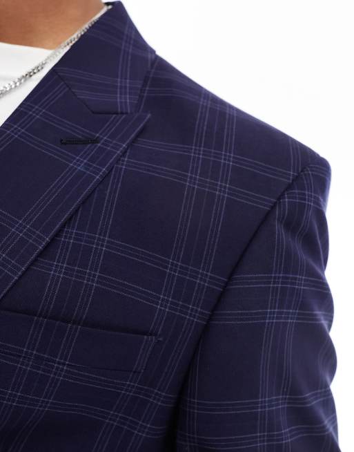ASOS DESIGN slim shadow check suit jacket in navy | ASOS
