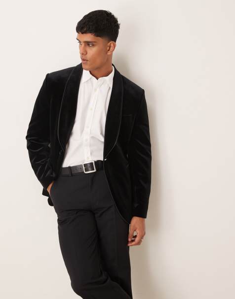 ASOS DESIGN slim shawl lapel tuxedo blazer in black velvet - view 1
