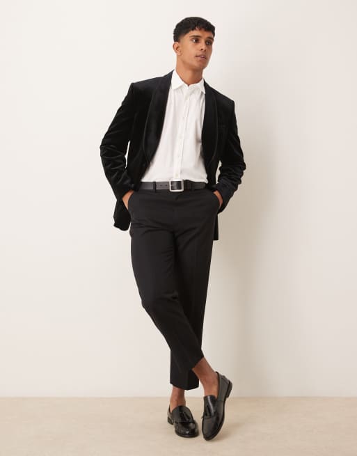 ASOS DESIGN slim shawl lapel tuxedo blazer in black velvet, 2 of 4