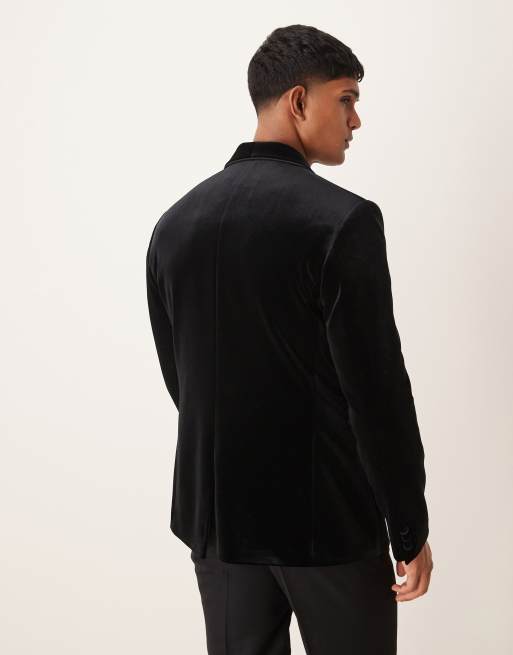ASOS DESIGN slim shawl lapel tuxedo blazer in black velvet, 4 of 4