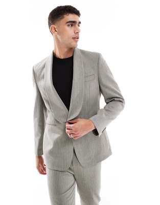 Asos Design Slim Shawl Suit Jacket With Linen In Gray