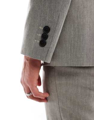Asos Design Slim Shawl Suit Jacket With Linen In Gray