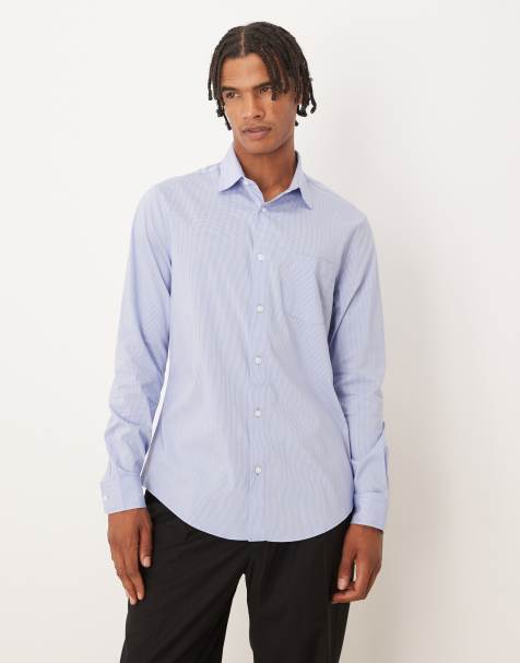 ASOS DESIGN slim shirt in blue micro check  - view 1