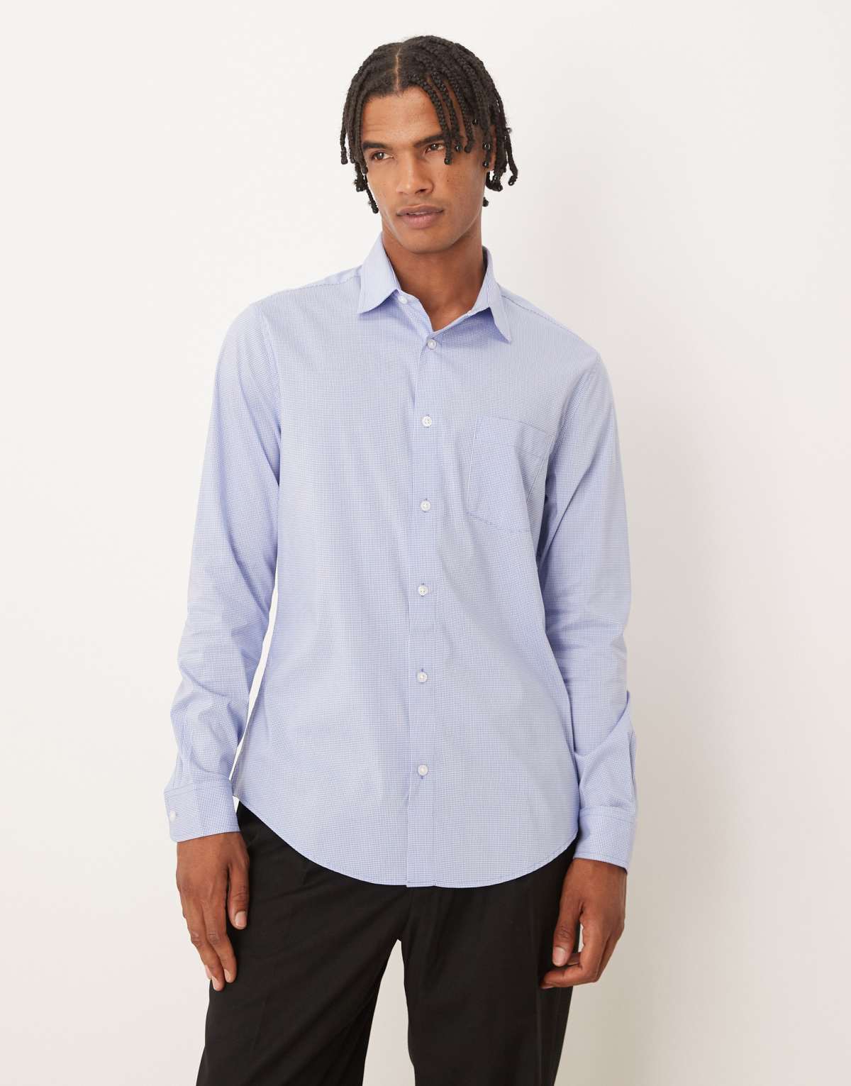 ASOS DESIGN slim shirt in blue micro check