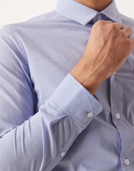ASOS DESIGN slim shirt in blue micro check , 4 of 5