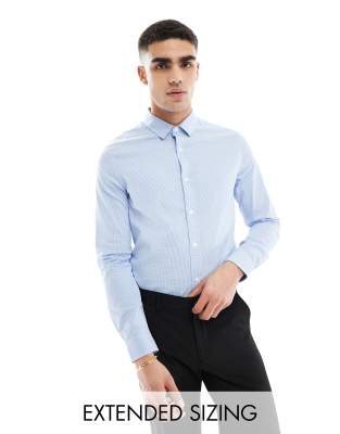 Asos Design Slim Shirt In Micro Check In Blue