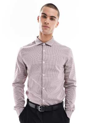 slim shirt in white and burgundy microcheck-Red