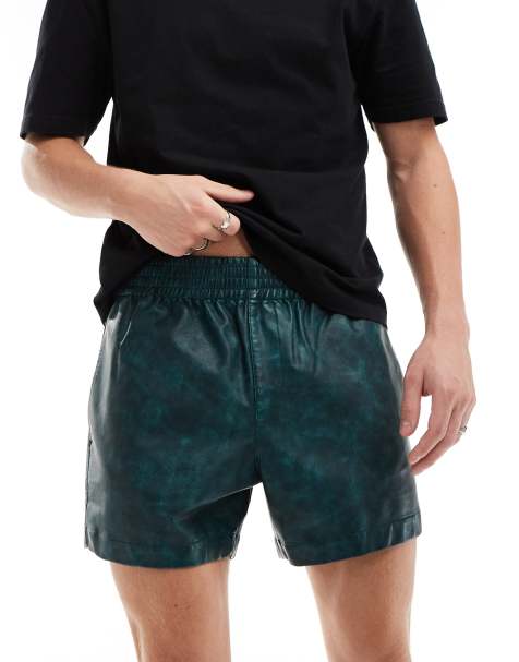 ASOS DESIGN slim short in green washed leather look - view 1
