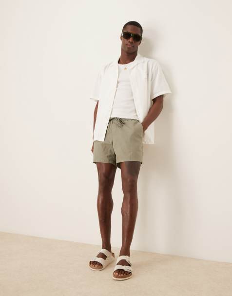 ASOS DESIGN slim shorter length linen blend Bermuda shorts in khaki - view 1