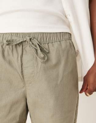 ASOS DESIGN slim shorter length linen blend shorts in khaki