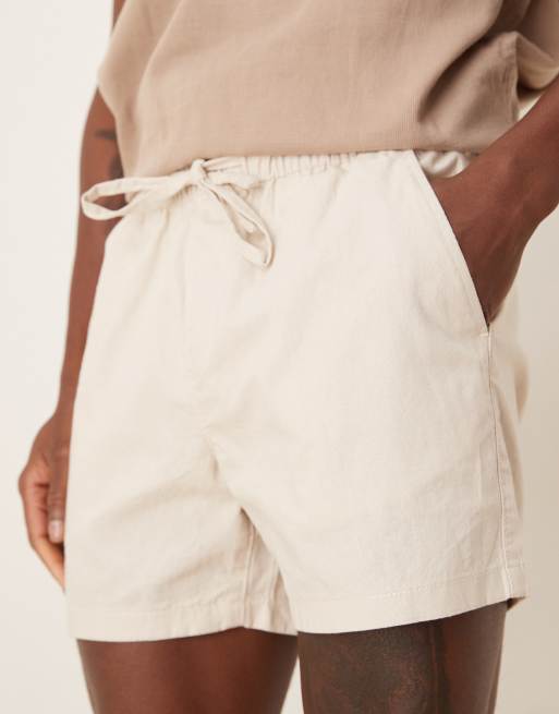 ASOS DESIGN slim shorter length linen blend shorts in stone
