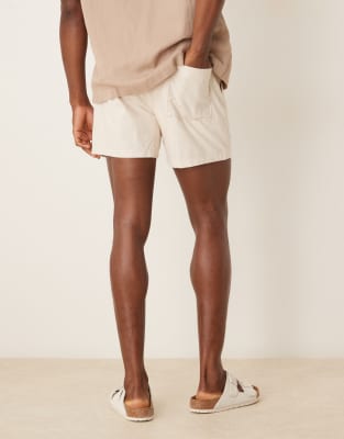 ASOS DESIGN slim shorter length linen blend shorts in stone