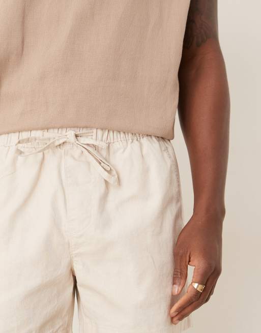 ASOS DESIGN slim shorter length linen blend shorts in stone
