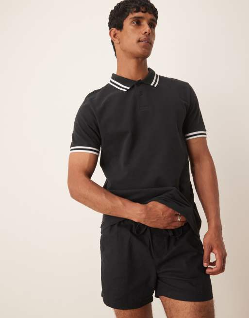 ASOS DESIGN slim shorter length linen blend shorts in black
