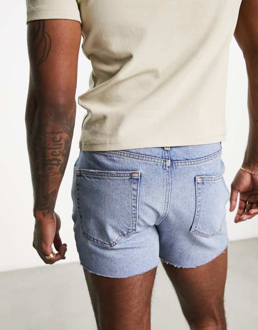 Light wash store ripped denim shorts