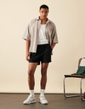 [ASOS DESIGN] ASOS DESIGN slim shorter length shorts in black linen blend 2XL BLACK