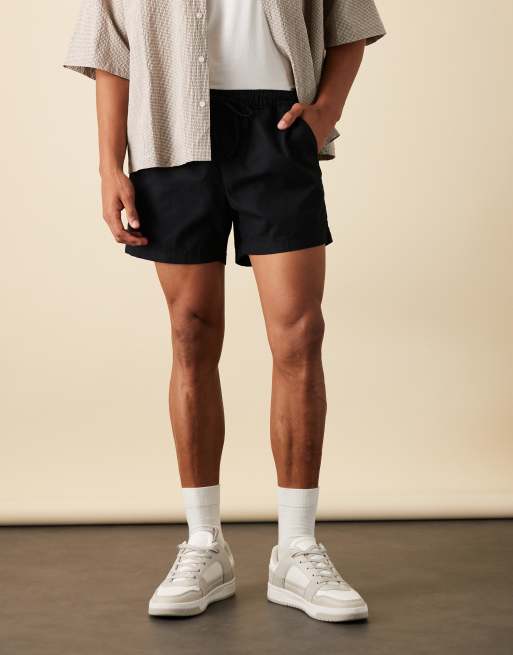 ASOS DESIGN slim shorter length shorts in black linen blend