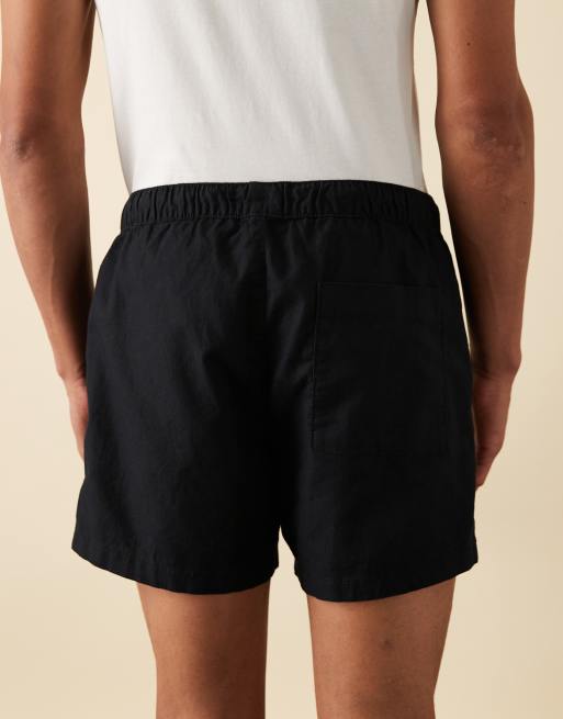 ASOS DESIGN slim shorter length shorts in black linen blend