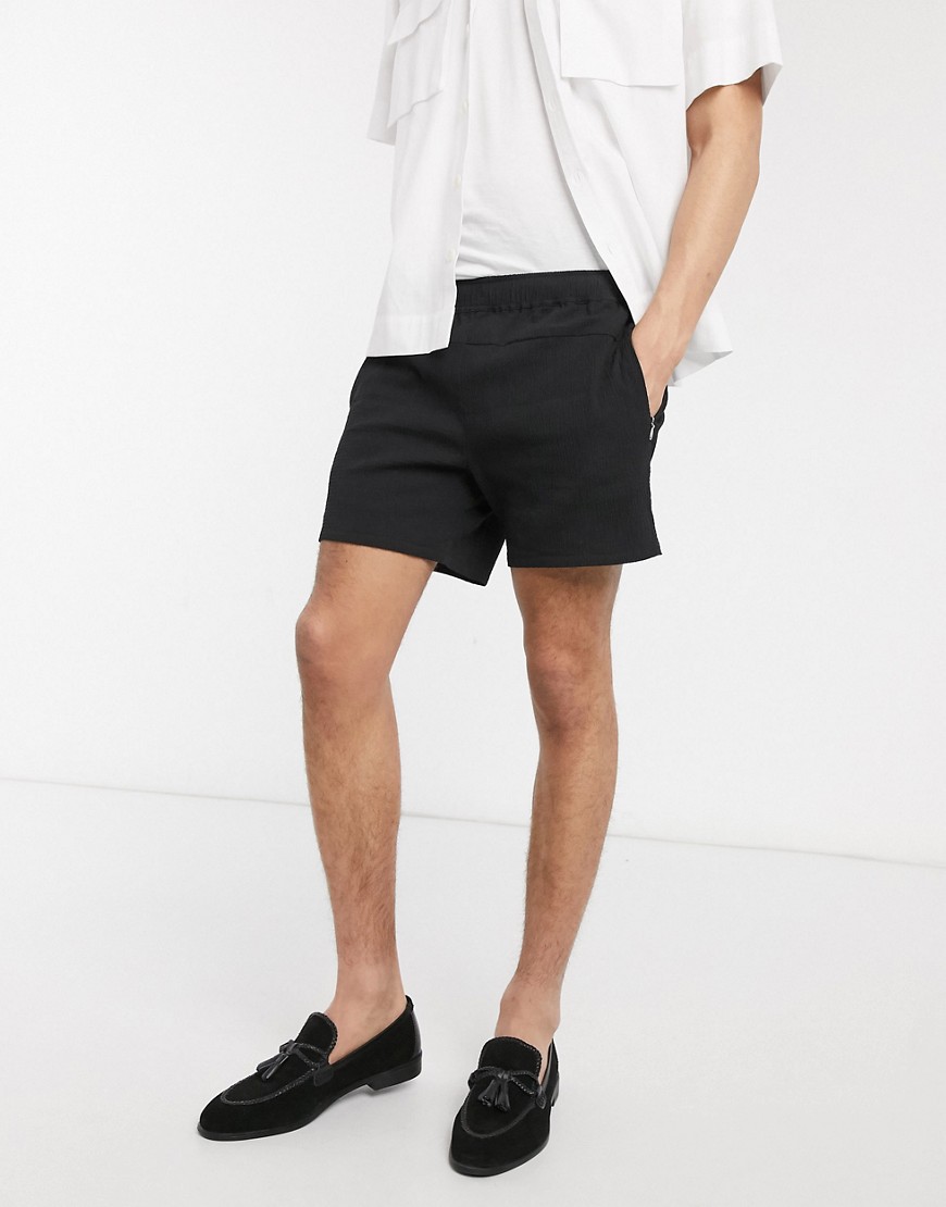 ASOS DESIGN slim shorter shorts in black seersucker