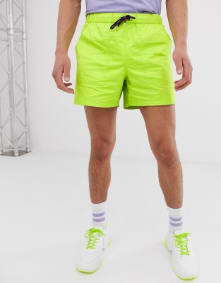 ASOS DESIGN slim shorter shorts in neon green with contrast drawcords