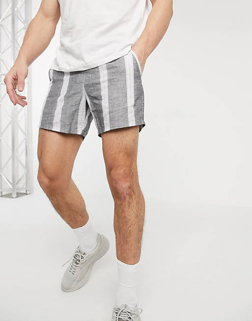 ASOS DESIGN slim shorter shorts in striped linen