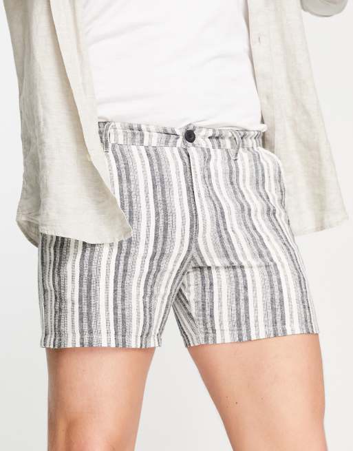 Striped linen shorts sale