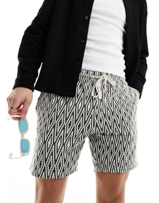 ASOS DESIGN slim shorts in beige and black texture