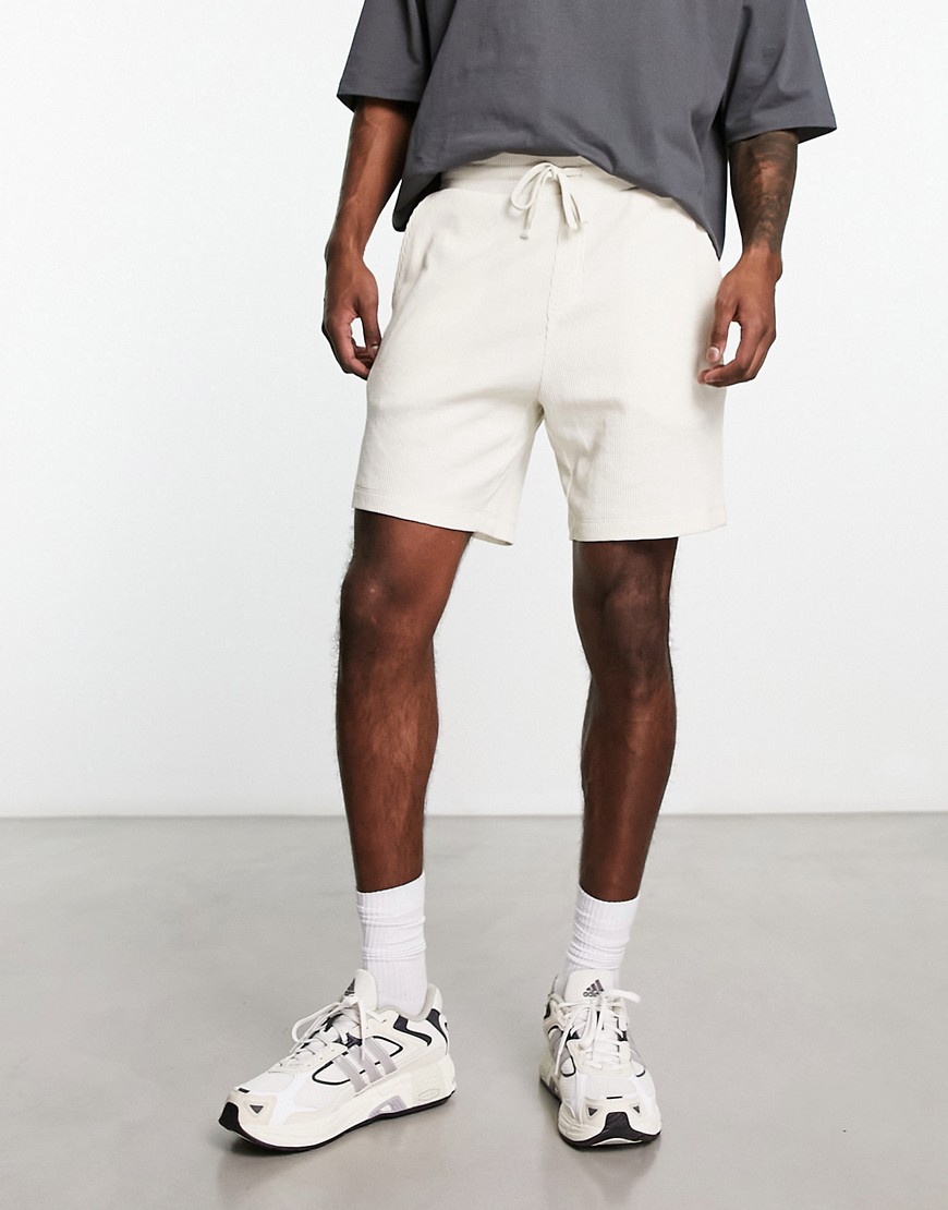 Asos Design Slim Shorts In Beige Waffle-neutral