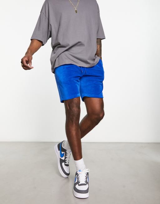 ASOS DESIGN slim shorts in blue soft terrycloth