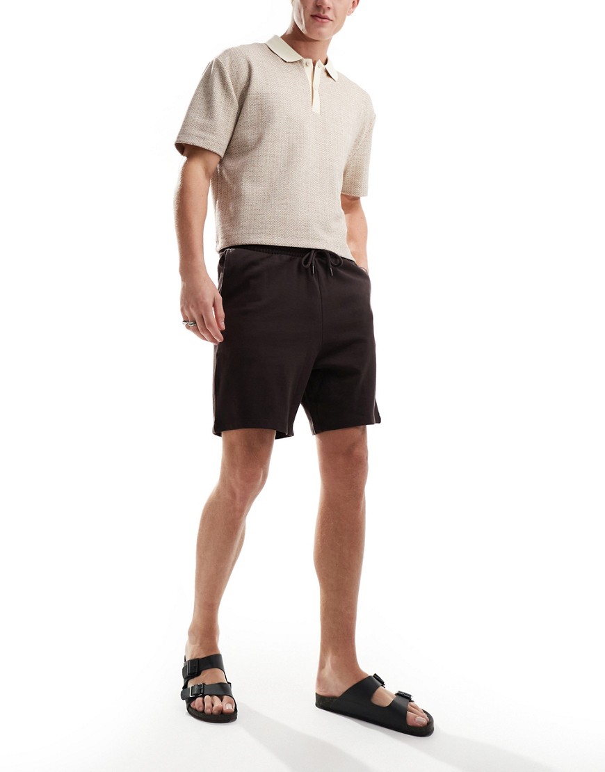 Asos Design Slim Shorts In Brown