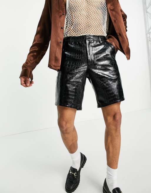 ASOS DESIGN slim shorts in croc print faux leather