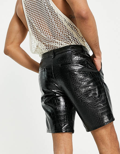 ASOS DESIGN slim shorts in croc print faux leather