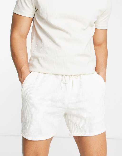 ASOS DESIGN slim shorts in mid length in ecru