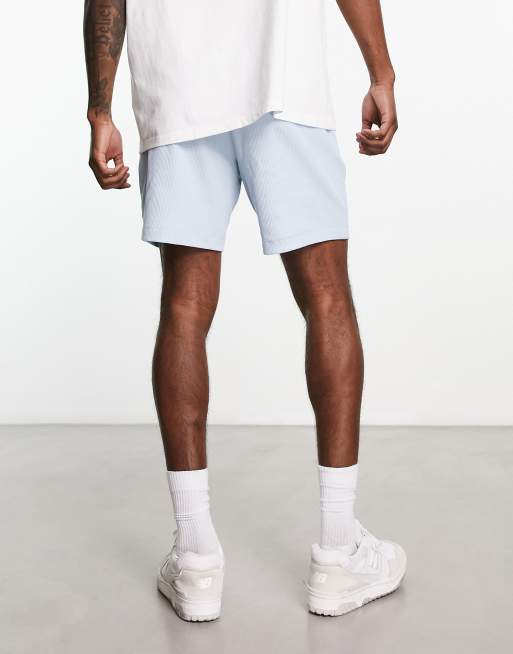 ASOS Design Slim Shorts in Light Blue Waffle