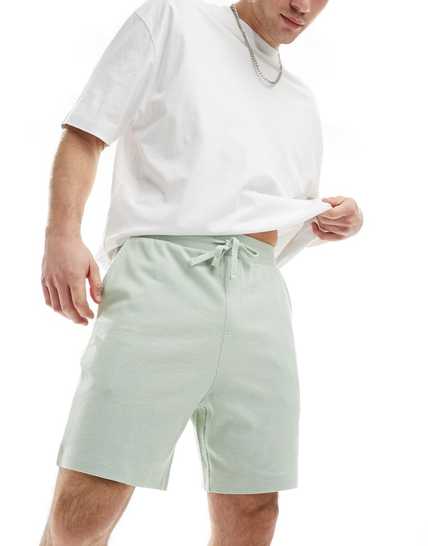 ASOS DESIGN slim shorts in light green waffle